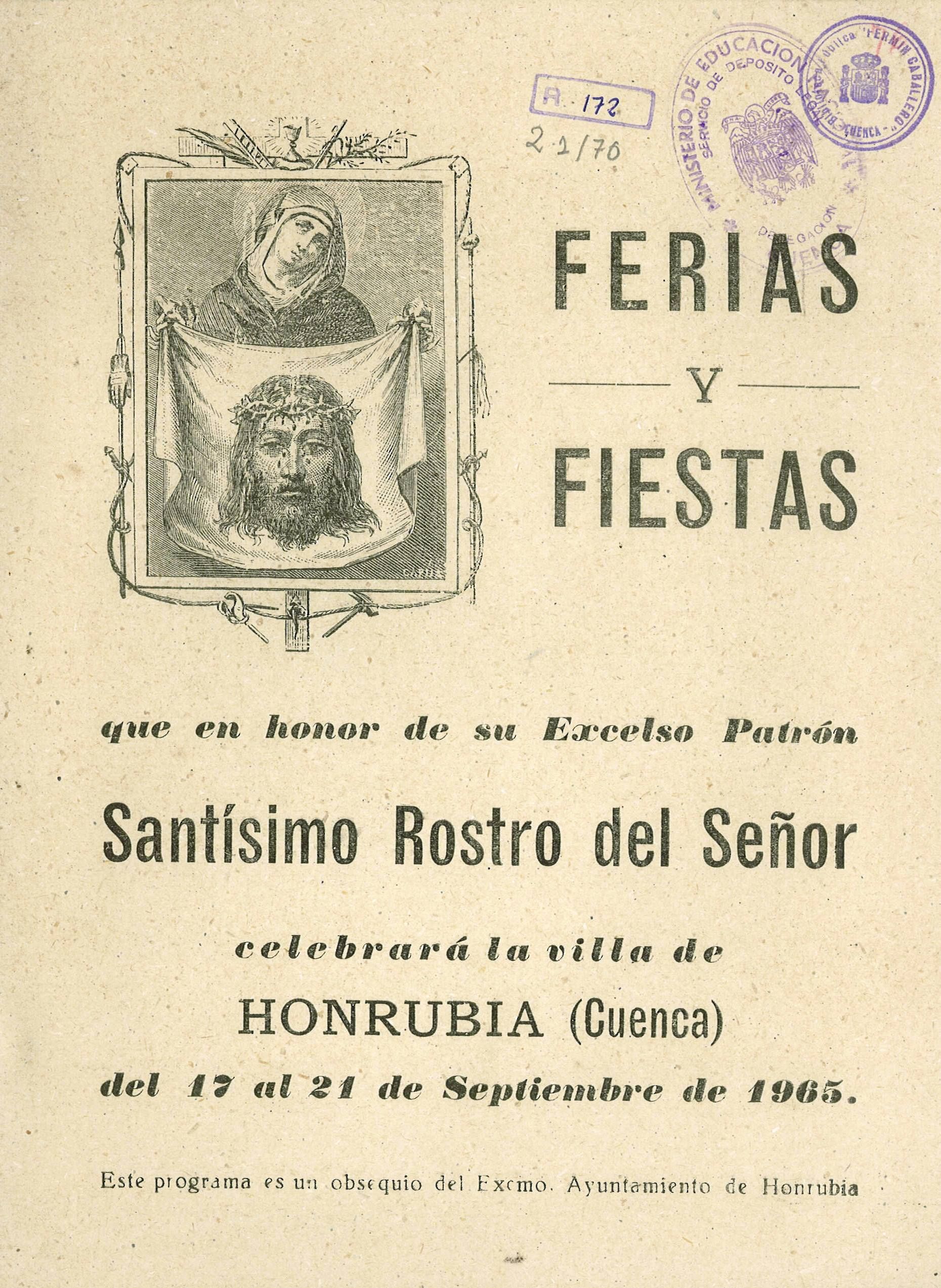Fiestas patronales del Santo Rostro 1965 Honrubia